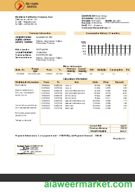 Palestine Electricity Distribution Company Gaza (GEDCO) business utility bill template in Word and PDF formats